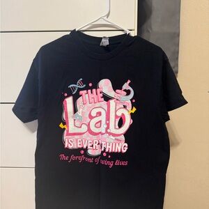 Gildan Black Short Sleeve Tee with Pink & Light Blue Science Graphic